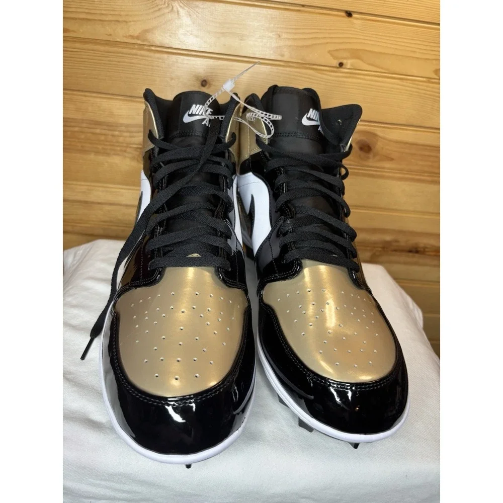 Nike Air Jordan 1 Mid TD Football Cleat Black & Gold FJ6805-701 Men Size 16 NEW!